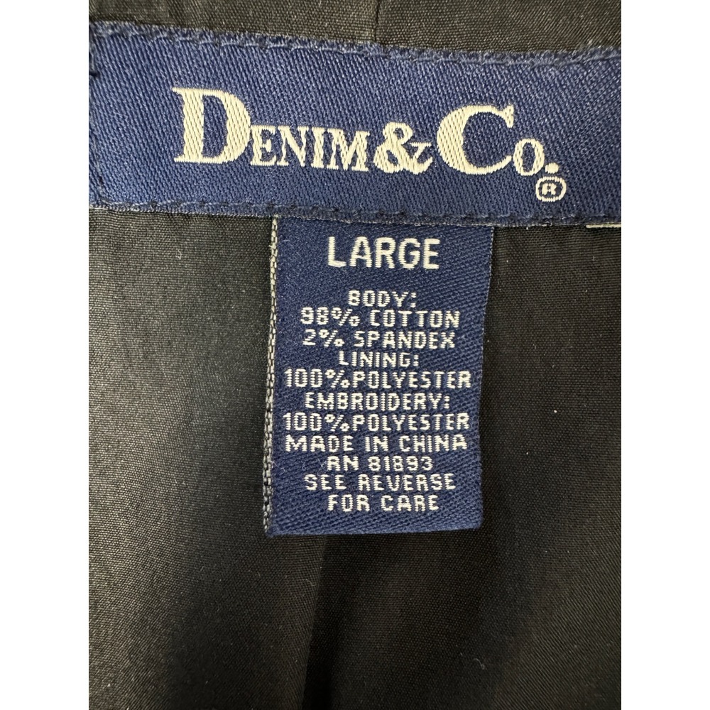 Denim & Co Floral Embroidered Denim Chore Coat Jacket Black Size Large - Picture 6 of 9